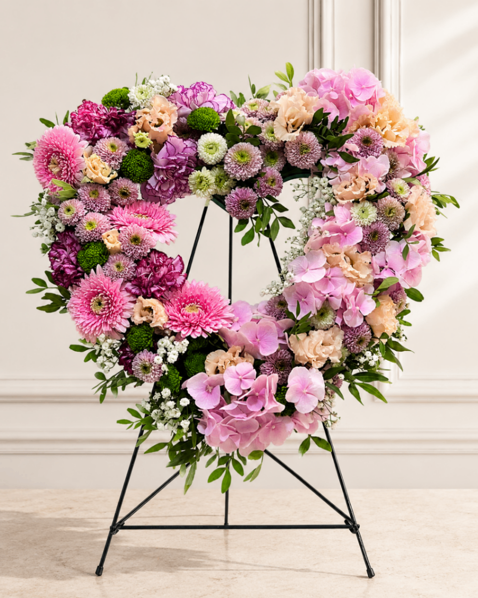Inimă Rosé – Coroană funerară cu hortensie - imagine 2
