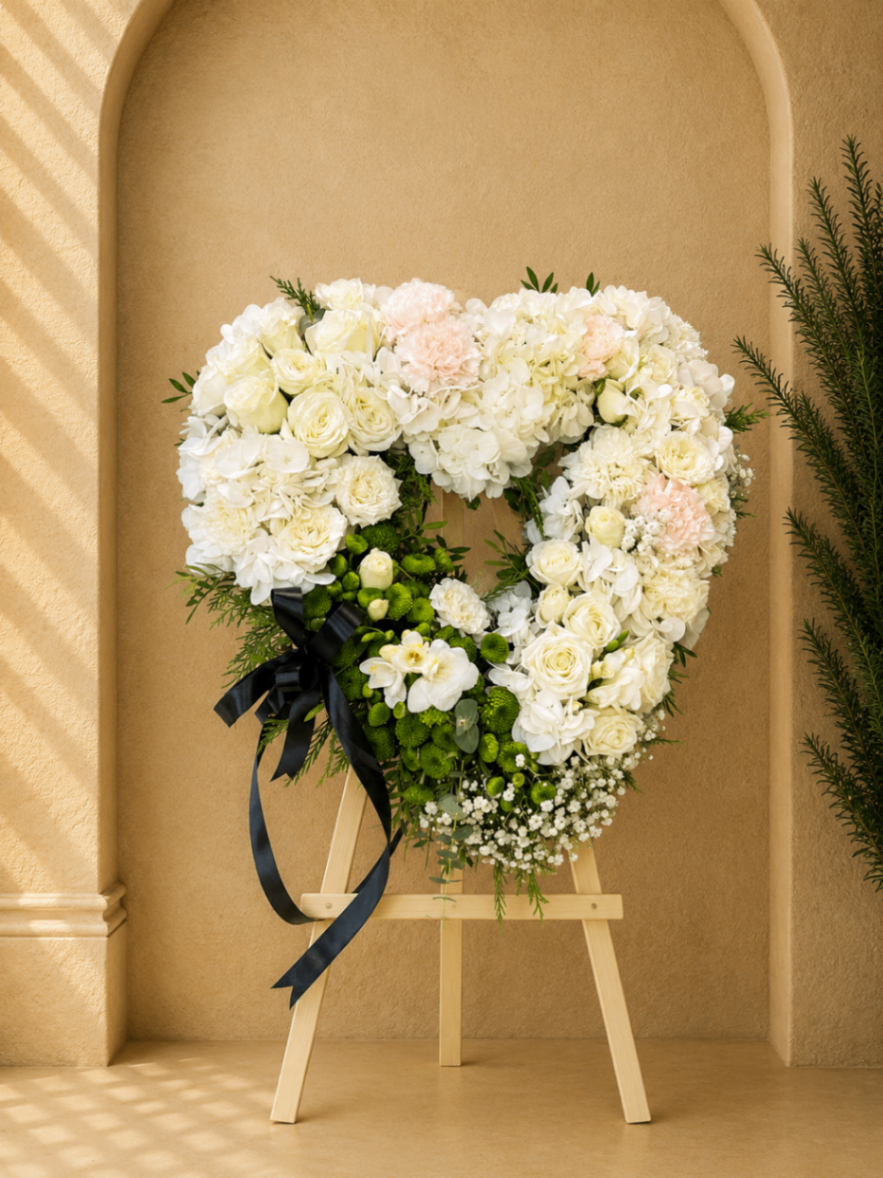 Ivoire Inimă – Coroană funerară alb-crem
