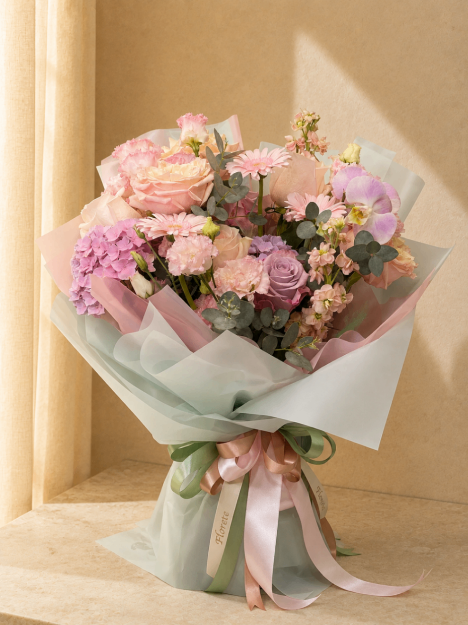 Sage Blush – Buchet pastel cu hortensie