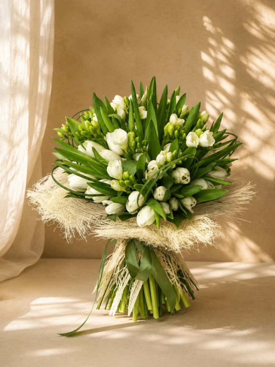 Blanc Verdure – Buchet cu lalele și frezii