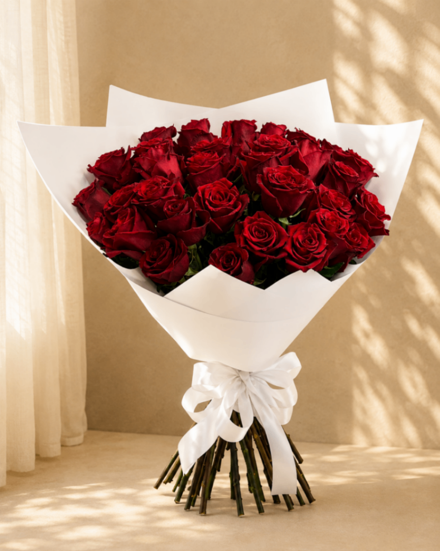 Velours Blanc – Buchet Luxury cu trandafiri roșii