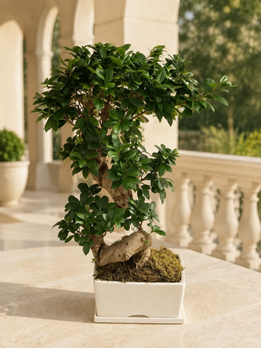 Bonsai Ligne Pure – Ficus în ghiveci alb