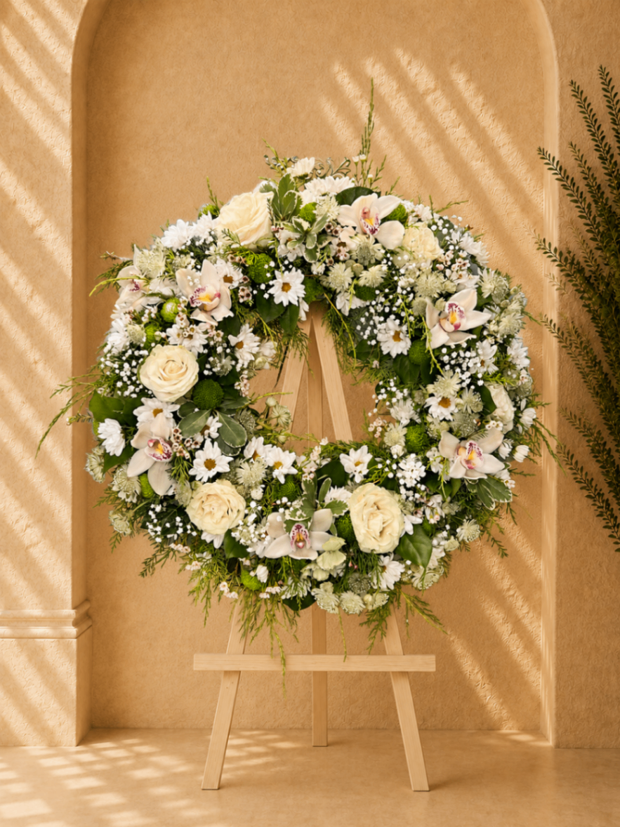Ivoire Orchid – Coroană funerară alb-crem