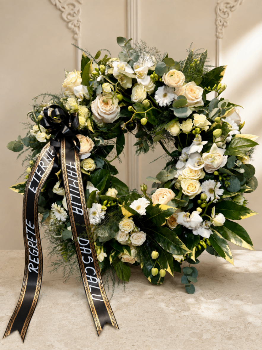 Ivoire Sobru – Coroană funerară cu panglică - imagine 2