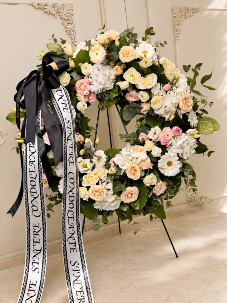 Pastel Seren – Coroană funerară crem-roz - imagine 2