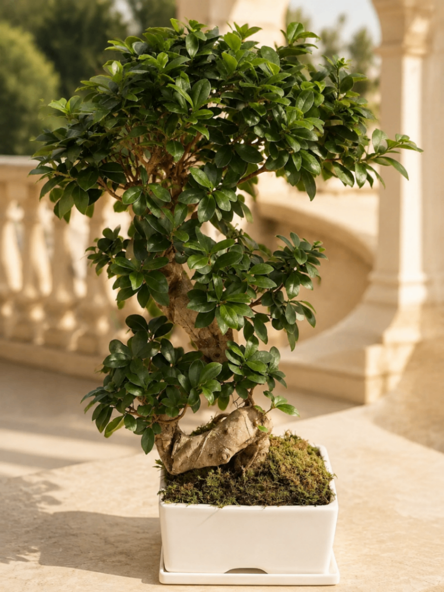 Bonsai Ligne Pure – Ficus în ghiveci alb - imagine 2