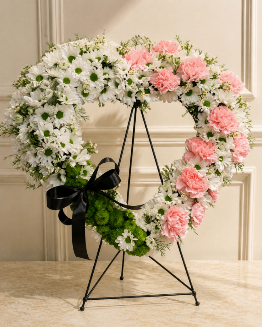 Inimă Delicată – Coroană funerară alb-roz - imagine 2