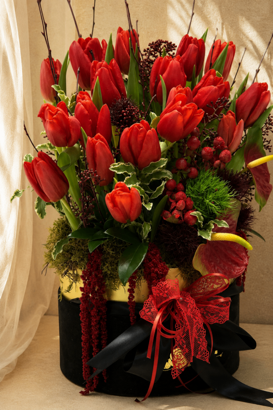 Rouge Tulipe – Aranjament Luxury în cutie - imagine 2