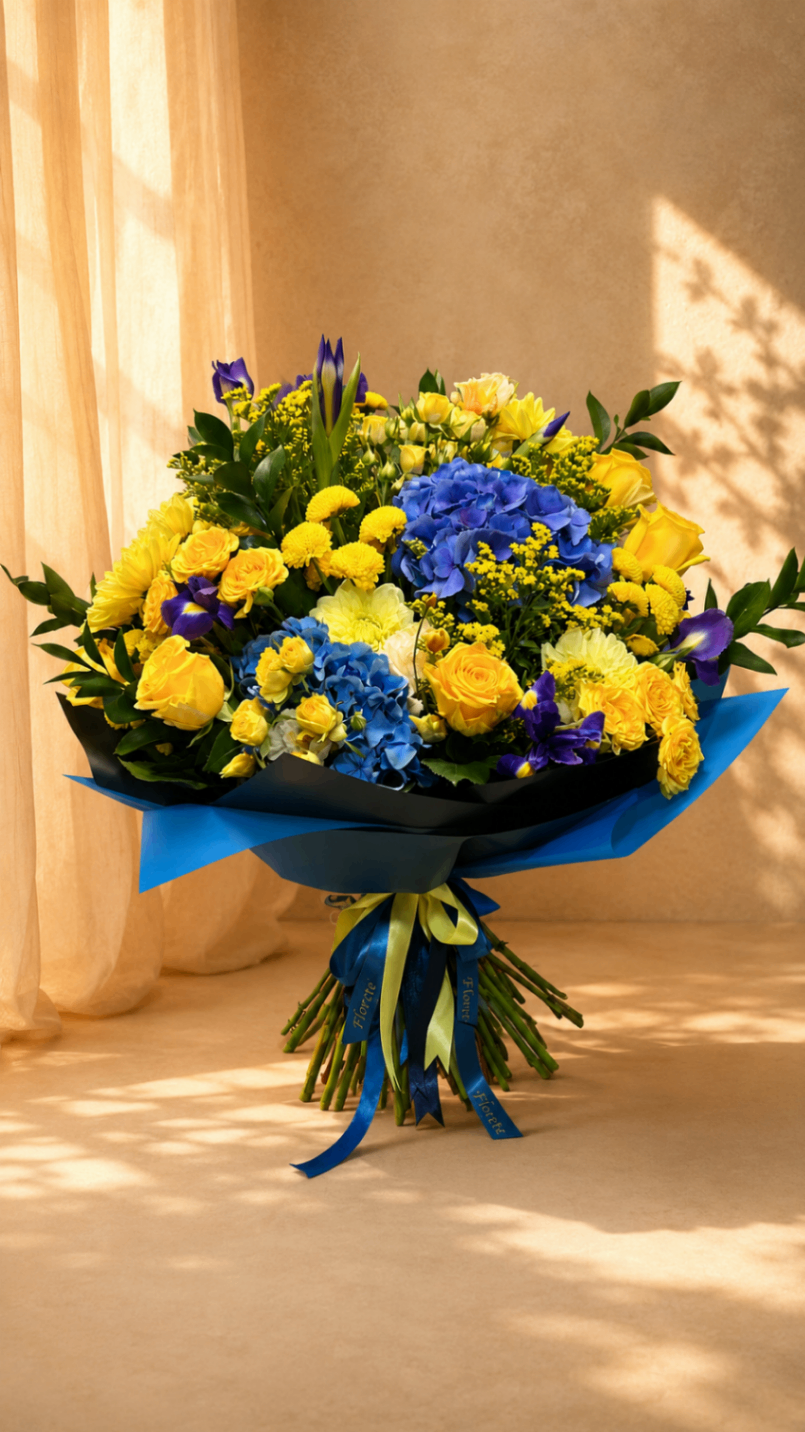 Limoncello Bleu – Buchet mixt cu hortensie