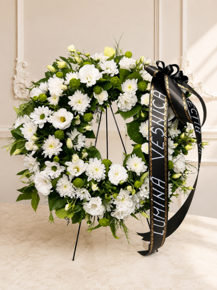 Cerc de Reculegere – Coroană funerară albă - imagine 2