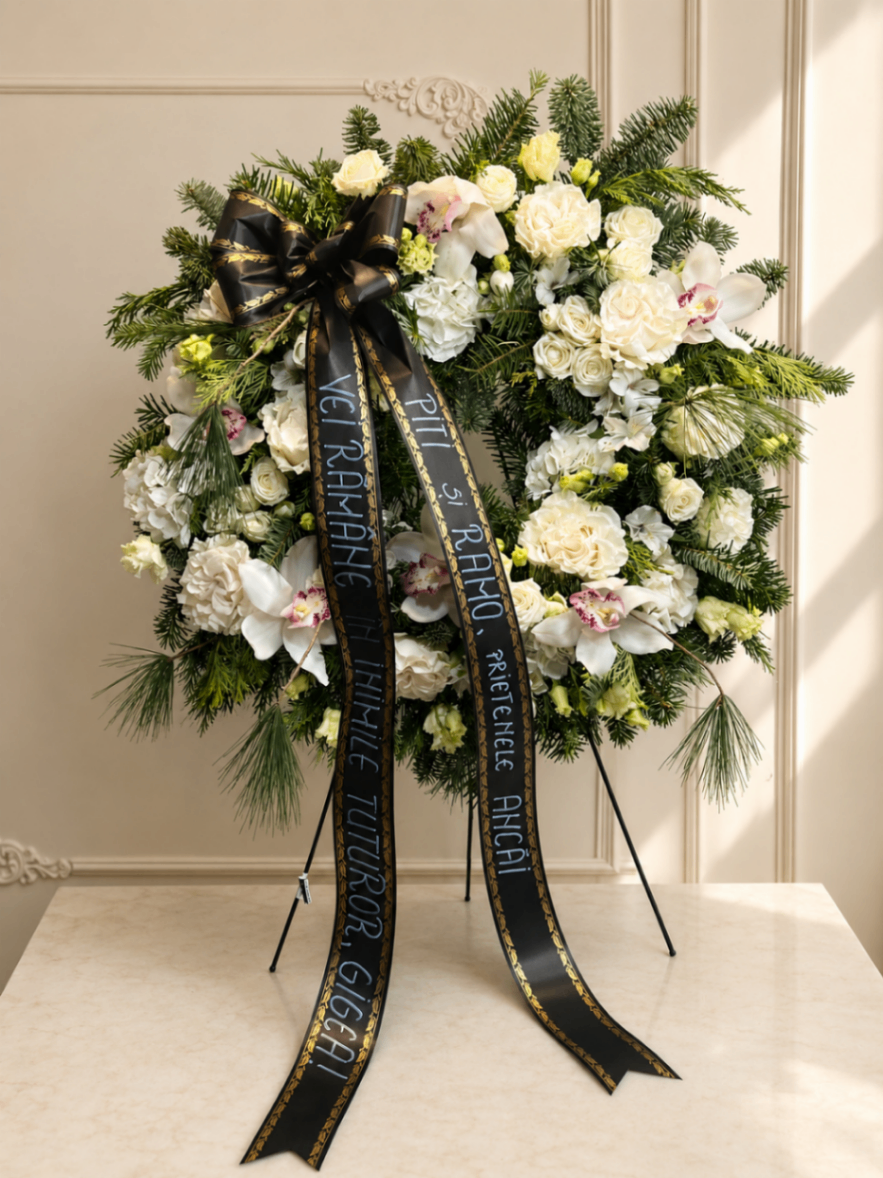 Veșnic Alb – Coroană funerară albă - imagine 2