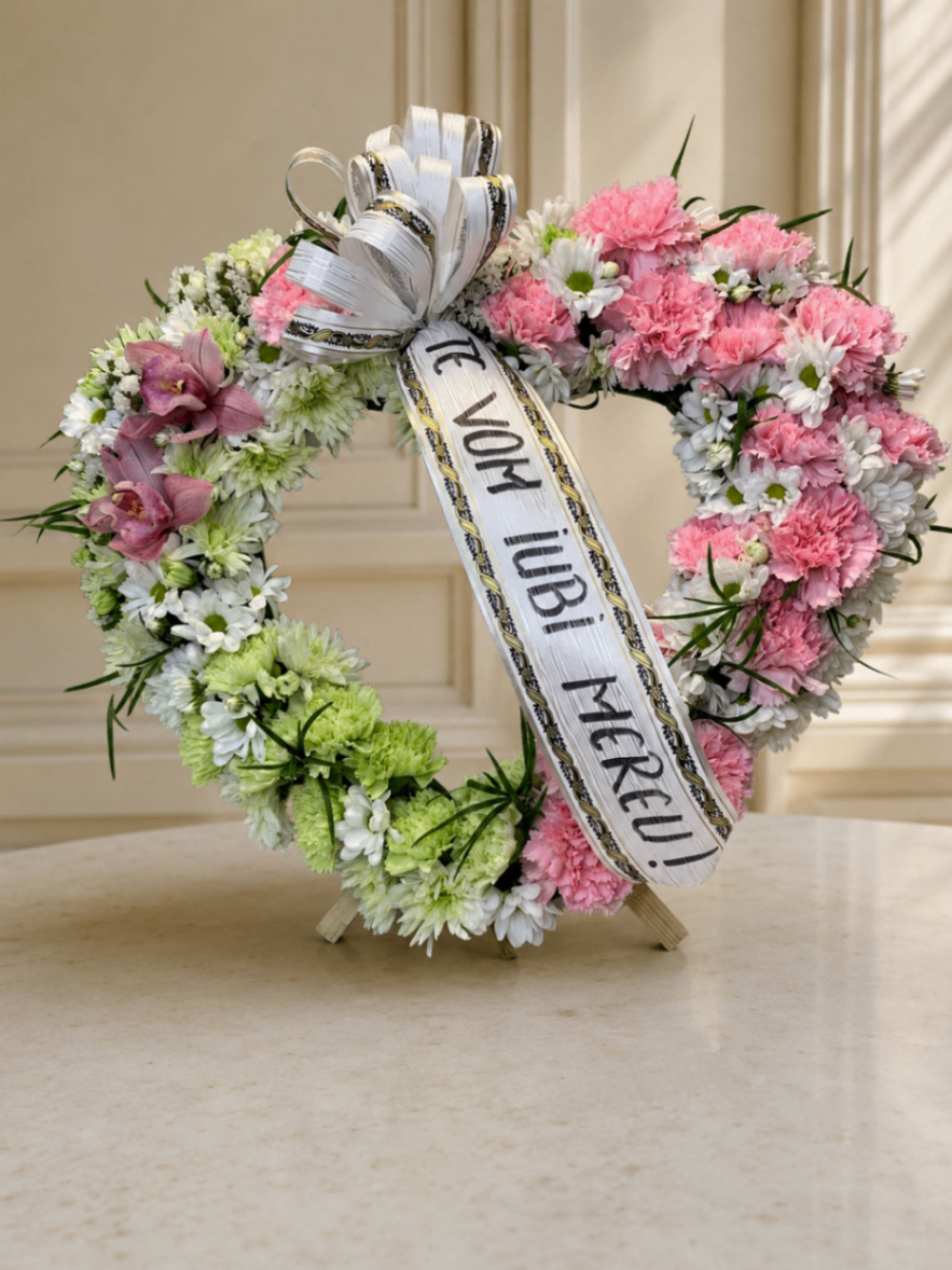 Inimă Serenă – Coroană funerară roz și alb - imagine 2