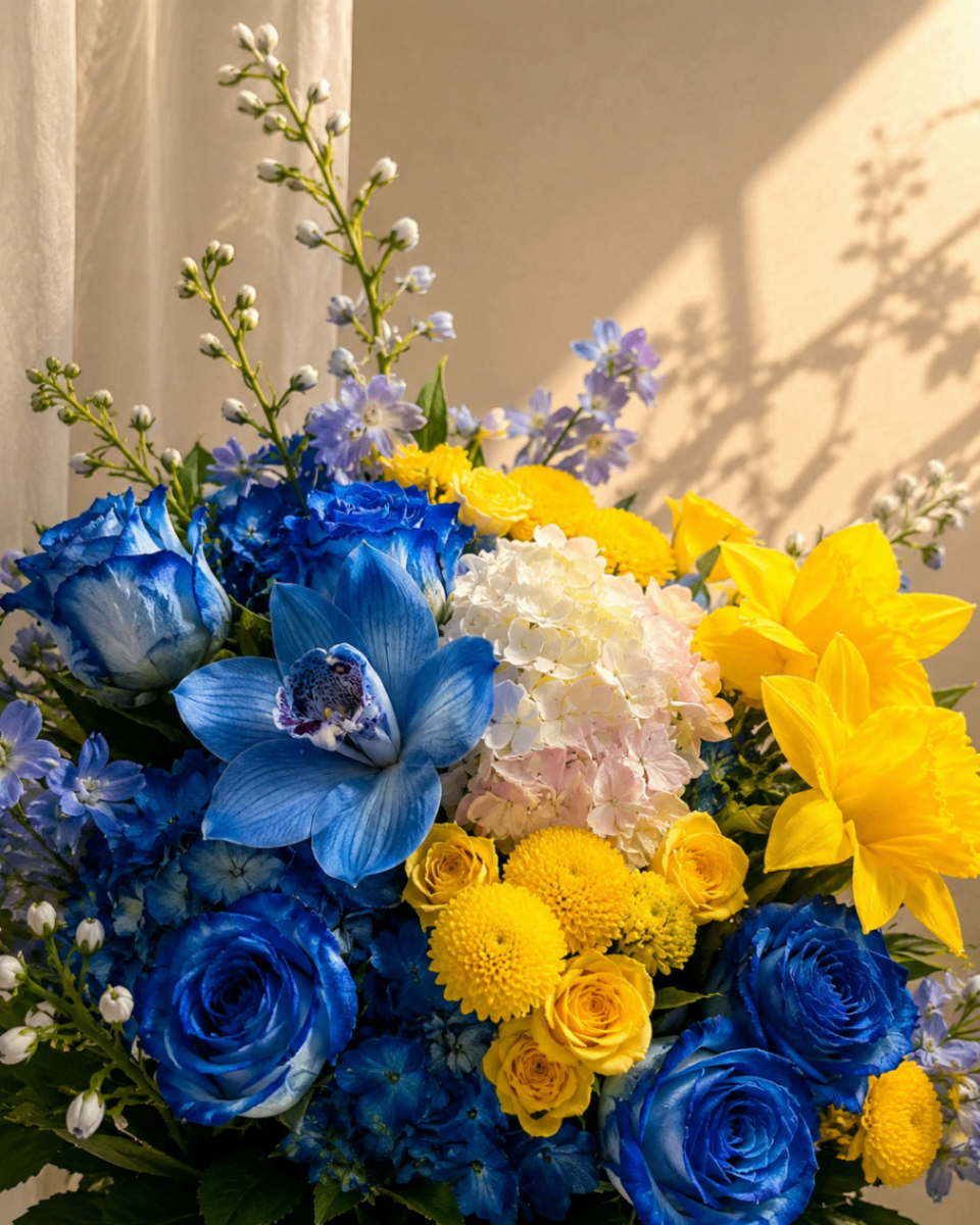 Tricolor Gala – Buchet Luxury albastru-galben - imagine 2