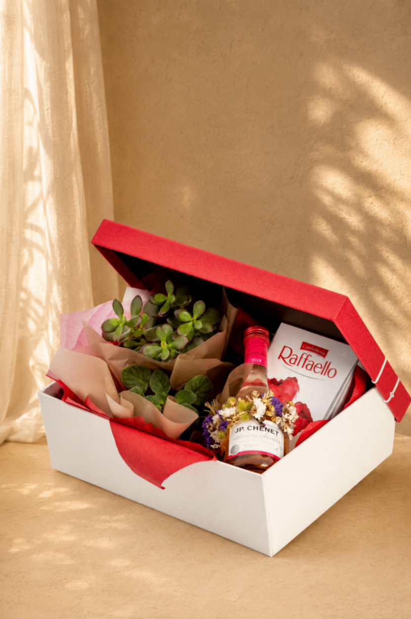 Jardin Rouge – Cutie cadou cu plante și dulciuri