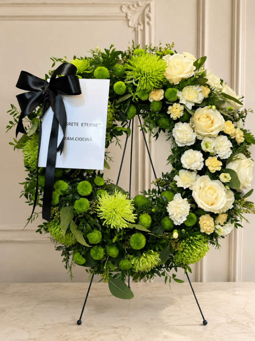Omagiu Verde – Coroană funerară crem-verde - imagine 2