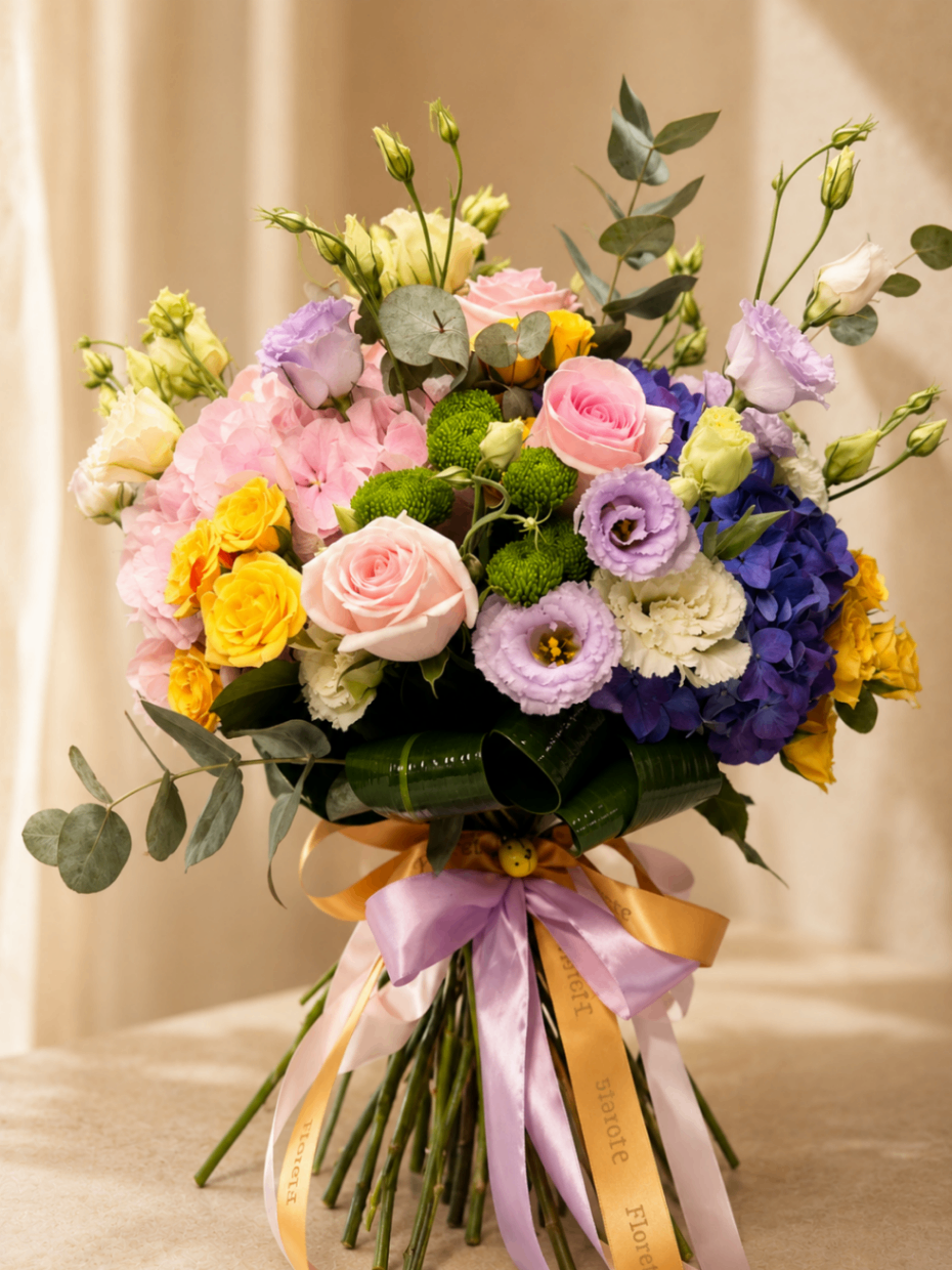 Lilas Soleil – Buchet cu hortensii și trandafiri - imagine 2